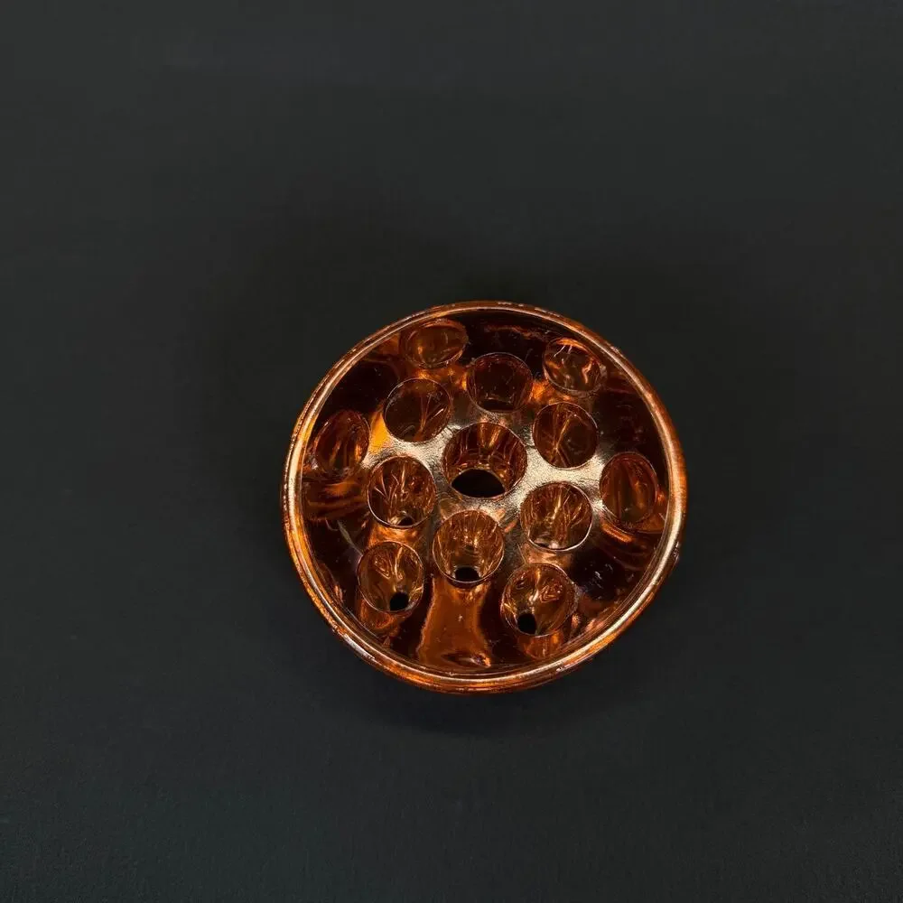 Floral Frog Glass Amber Color Vintage Decortications Floral Arrangements 13 hole